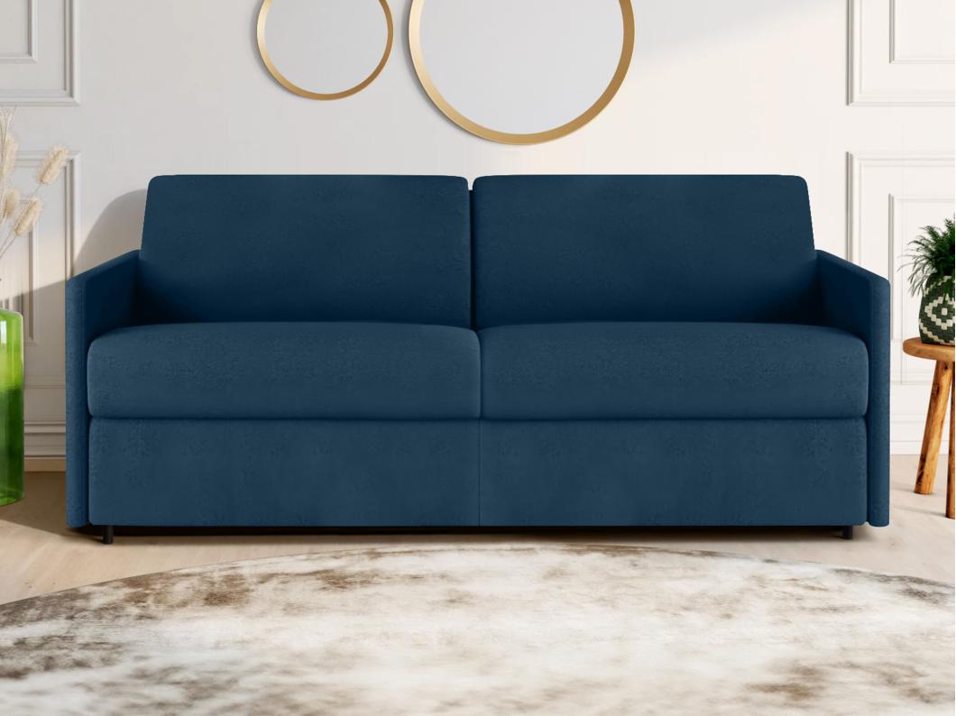 Divano letto 4 posti a ribalta Letto con doghe larghe 160 cm Materasso 14 cm Tessuto Blu scuro  - CALIFE