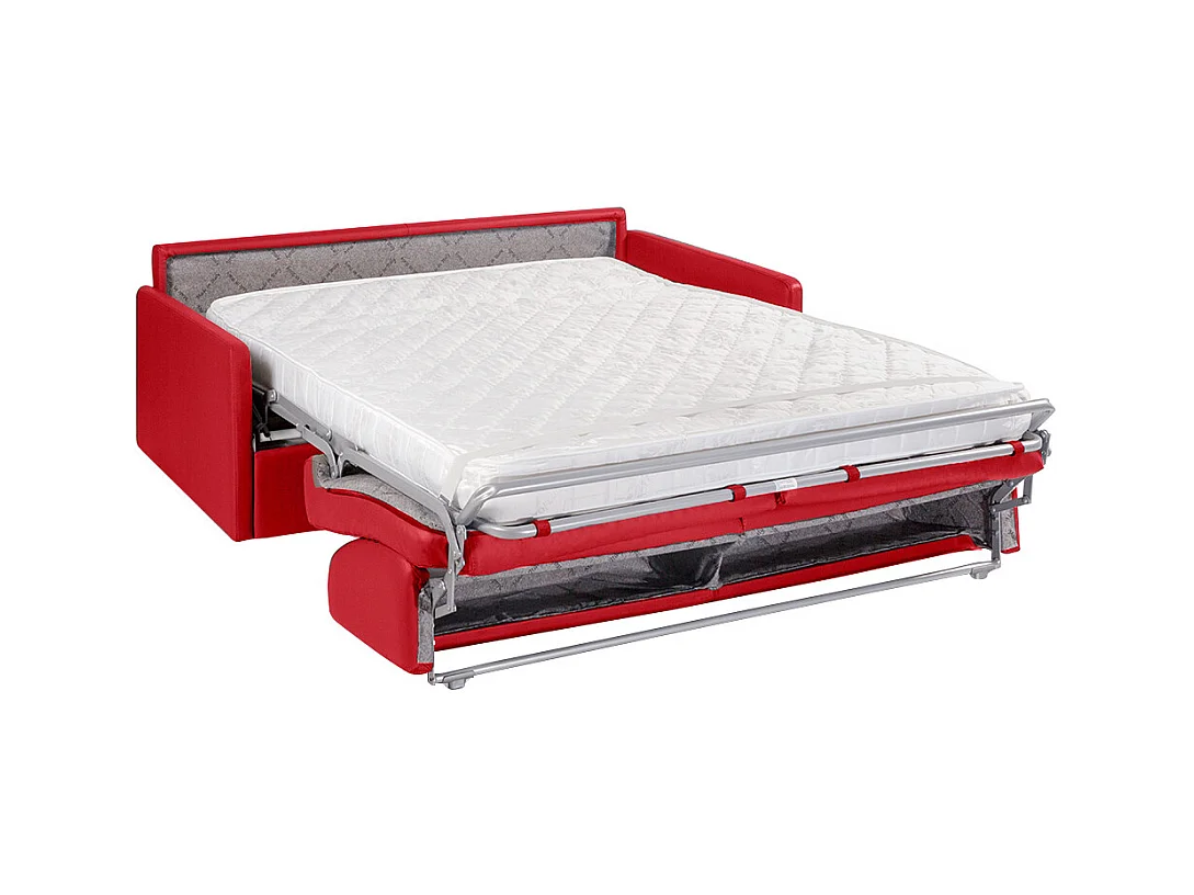 Canapé 4 places convertible express en simili rouge - Couchage à lattes larges 160 cm - Matelas 14 cm CALIFE