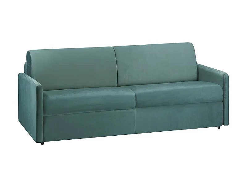 Sofá cama de 4 plazas tipo italiano de terciopelo CALIFE - Verde menta - Somier de láminas de 160 cm - Colchón de 14 cm