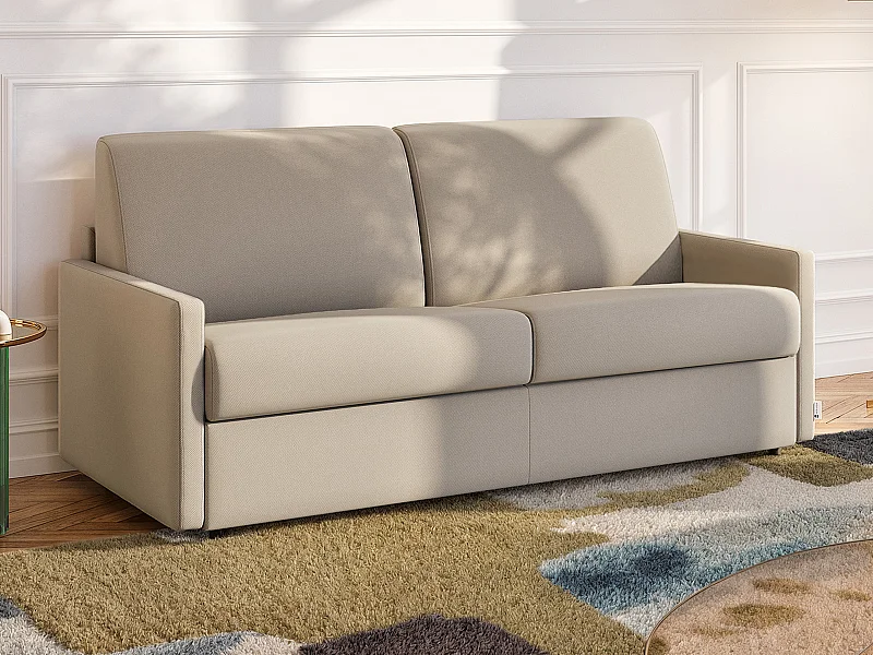 Schlafsofa 3-Sitzer - Liegefläche mit Lattenrost mit breiten Latten: 140 cm - Matratze: 18 cm - Stoff - Beige - CALIFE