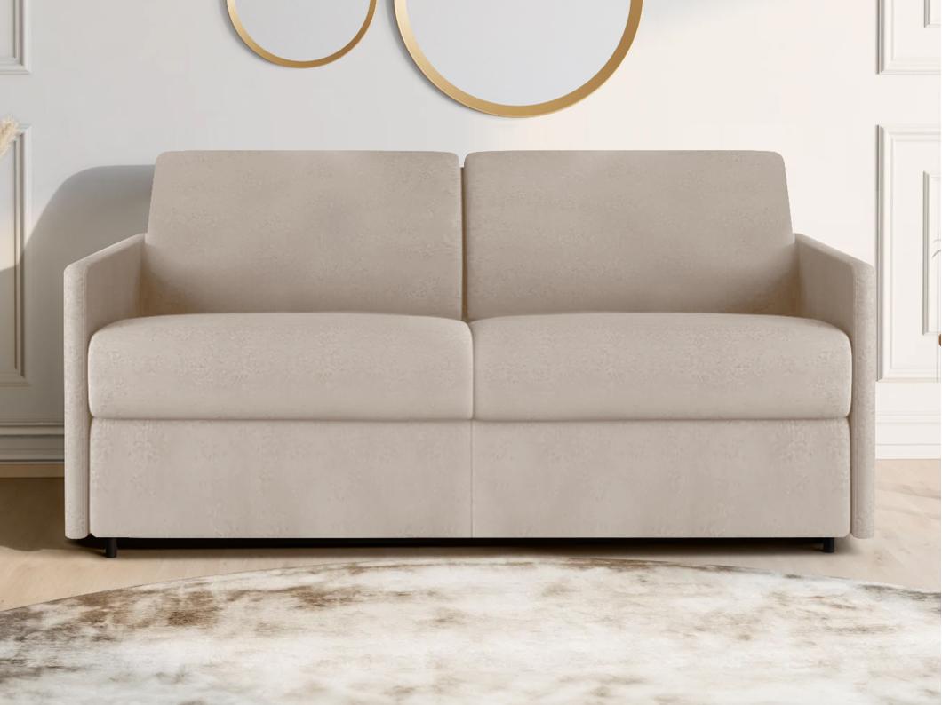 Schlafsofa 3-Sitzer - Liegefläche mit Lattenrost mit breiten Latten: 140 cm - Matratze: 18 cm - Stoff - Beige - CALIFE