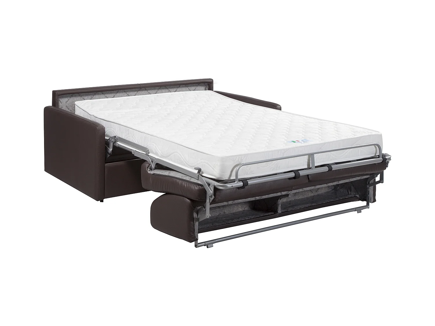 Sofá cama de 3 plazas tipo italiano de piel sintética CALIFE - Negro - Somier de láminas de 140 cm - Colchón de 18 cm