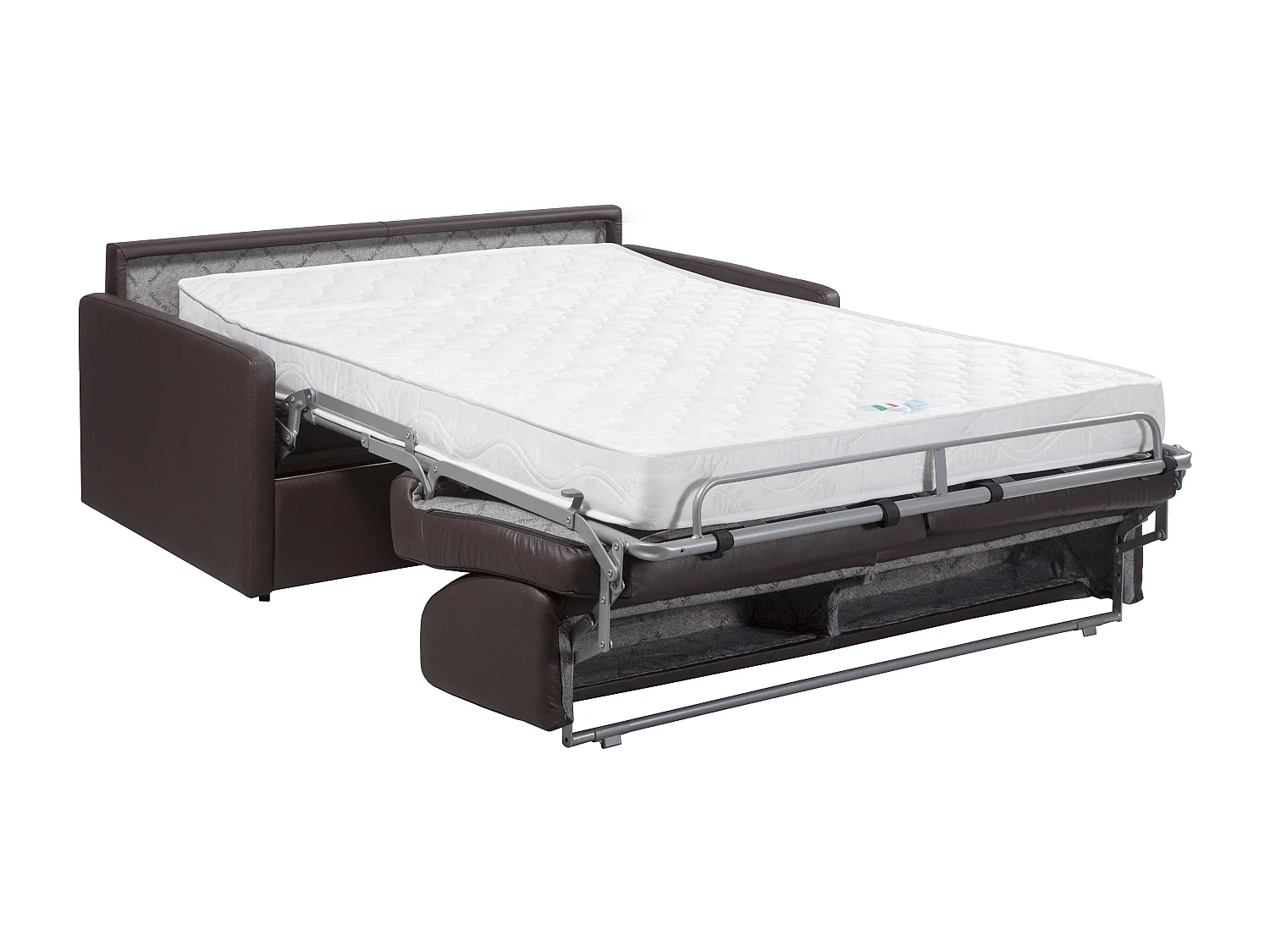 Canapé 3 places convertible express en simili marron - Couchage à lattes larges 140 cm - Matelas 18 cm CALIFE