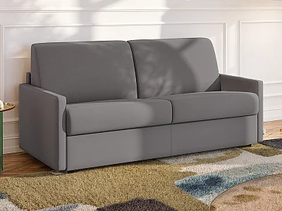 3-personers sovesofa i lysegråt stof 140 cm bred lamelbund 18 cm madras CALIFE