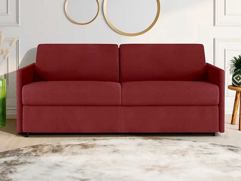 Sofá cama de 4 plazas de tela tipo italiano CALIFE -Rojo - Somier de láminas de 160 cm - Colchón de 18 cm