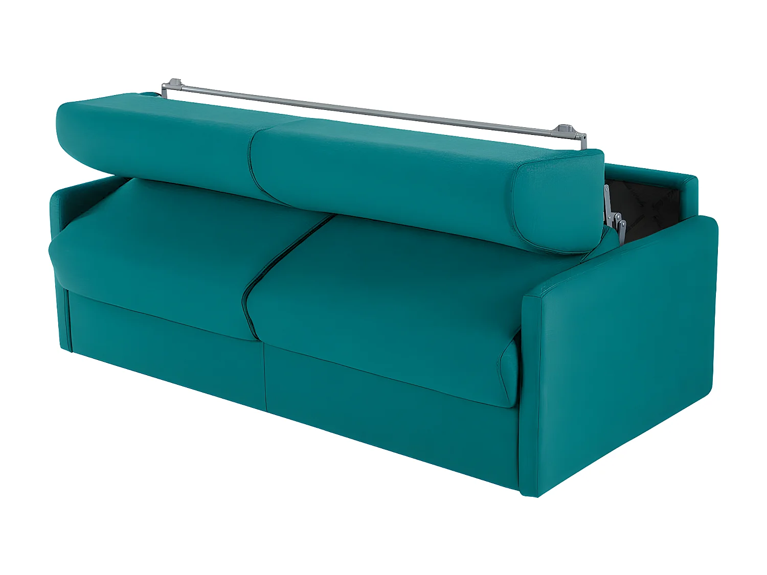 4-personers sovesofa i turkisblå stof - Lamelbundfunktion 160 cm - 18 cm skummadrass CALIFE