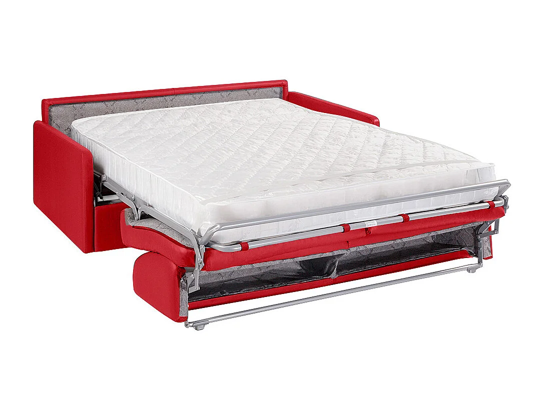 Canapé 4 places convertible express en simili rouge - Couchage à lattes larges 160 cm - Matelas 18 cm CALIFE