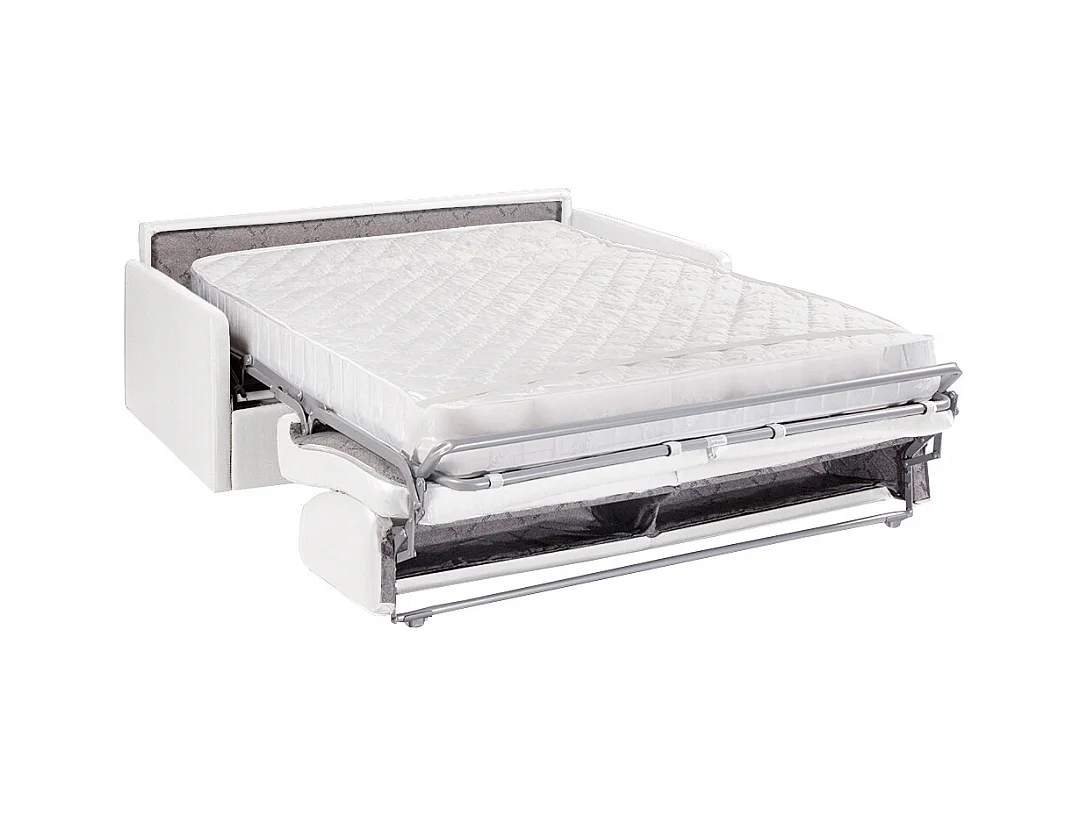Express vierzits slaapbank van kunstleer - Lattenbodem 160 cm - Matras 18 cm - Wit - CALIFE