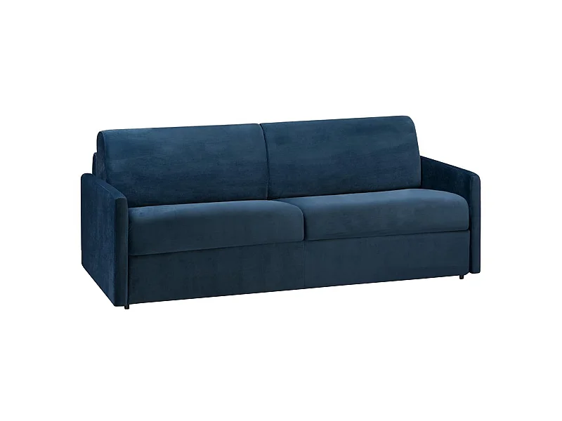 Schlafsofa 4-Sitzer - Liegefläche mit Lattenrost mit breiten Latten: 160 cm - Matratze: 18 cm - Samt - Dunkelblau - CALIFE