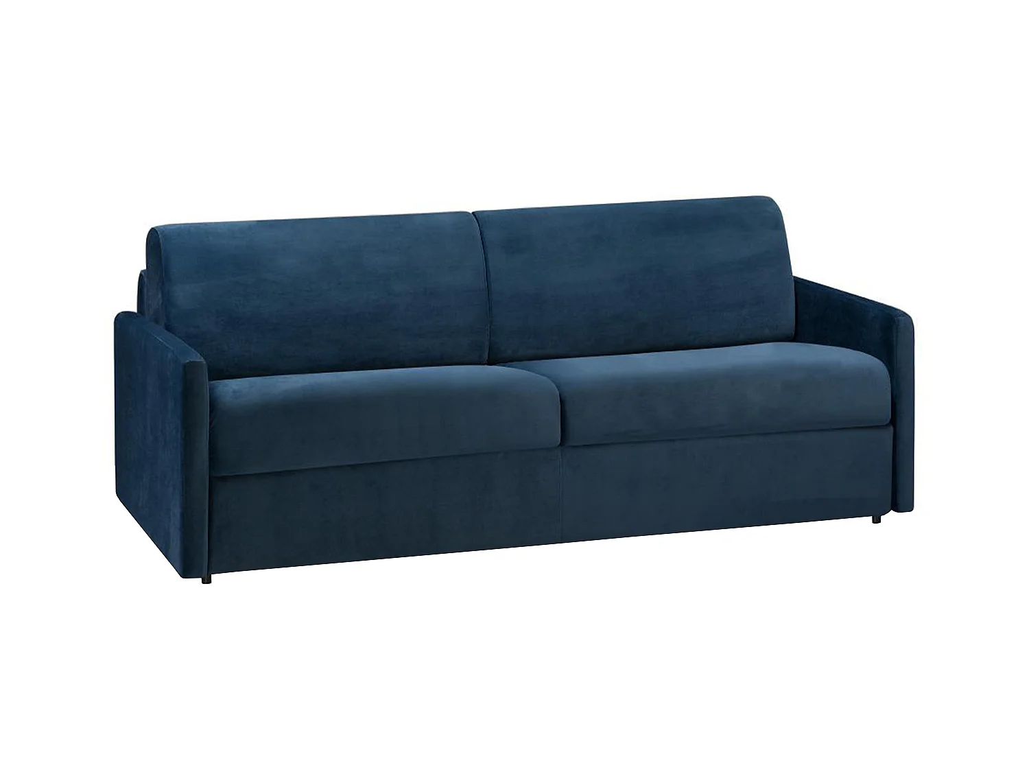 Canapé 4 places convertible express en velours bleu nuit - Couchage à lattes larges 160 cm - Matelas 18 cm CALIFE
