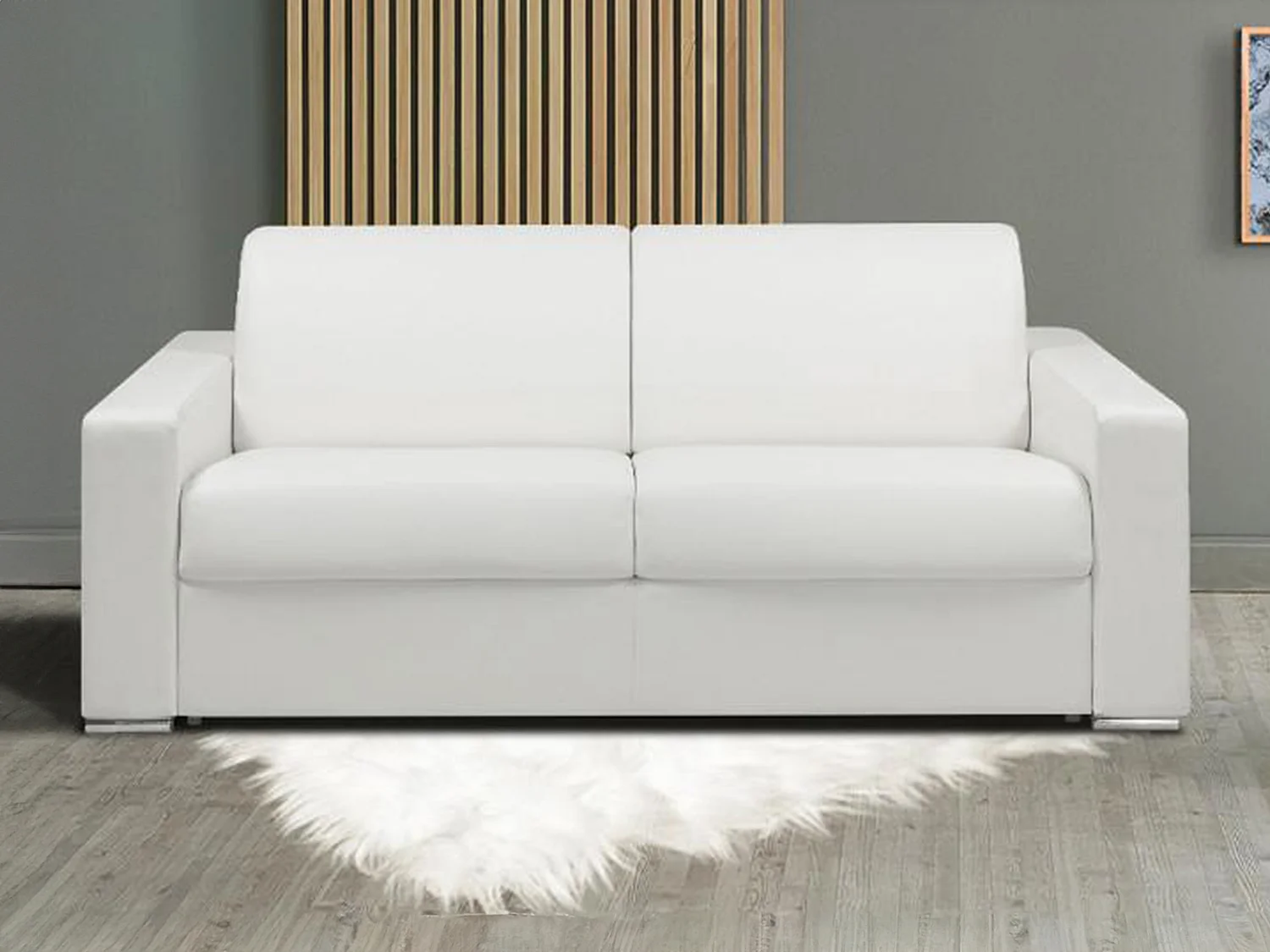 Schlafsofa mit Matratze 3-Sitzer - Liegefläche: 140 cm - Matratzenhöhe: 14 cm - Kunstleder - Weiß - CALITO