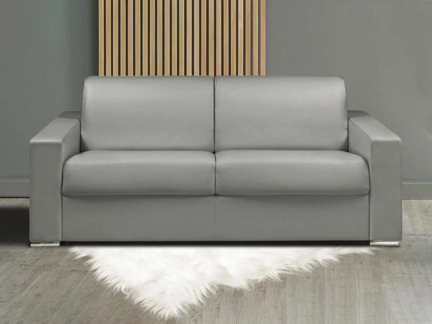 Schlafsofa mit Matratze 3-Sitzer - Liegefläche: 140 cm - Matratzenhöhe: 14 cm - Kunstleder - Grau - CALITO