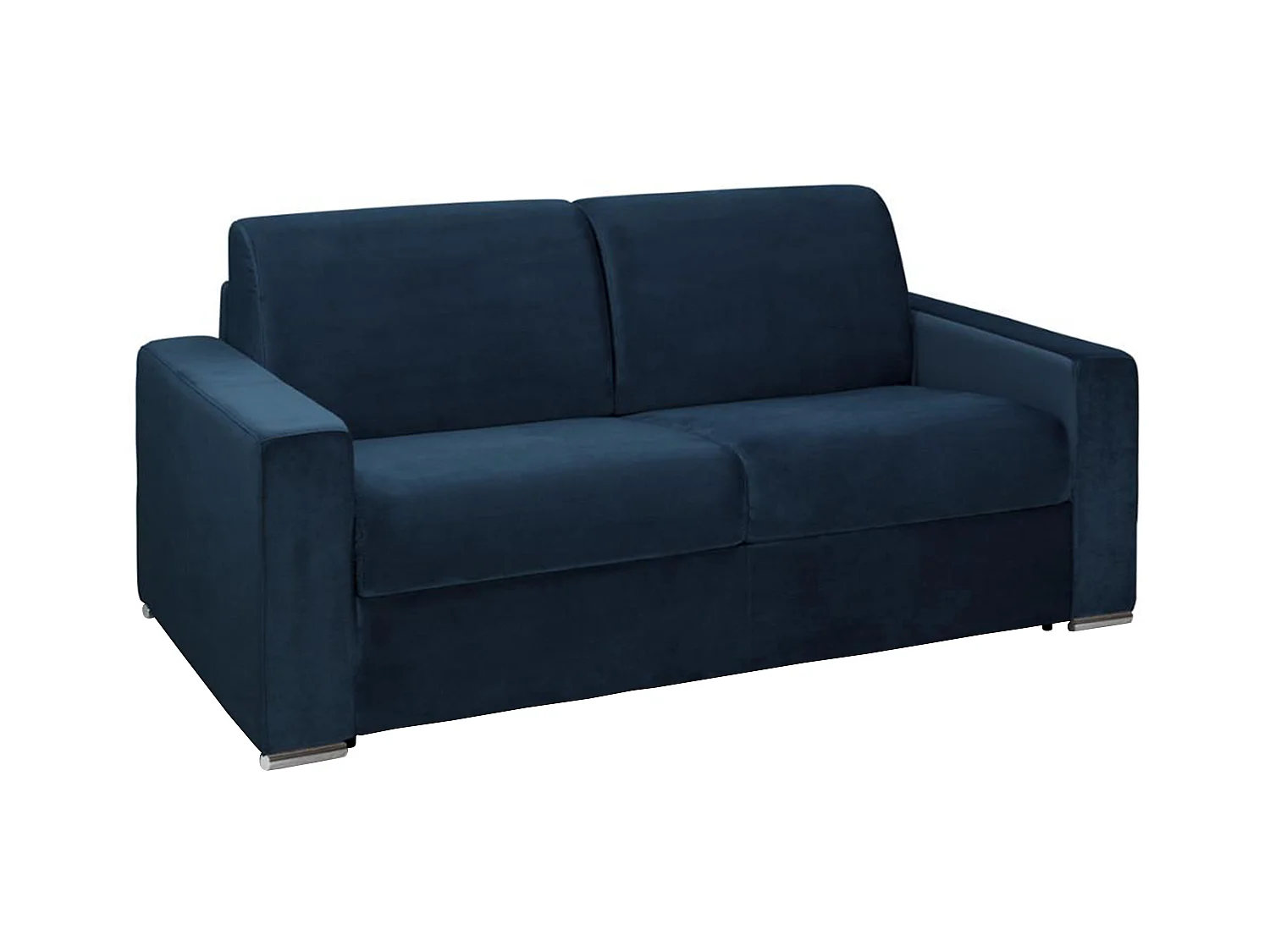Canapé 3 places convertible express en velours bleu nuit - Couchage 140 cm - Matelas 14 cm CALITO