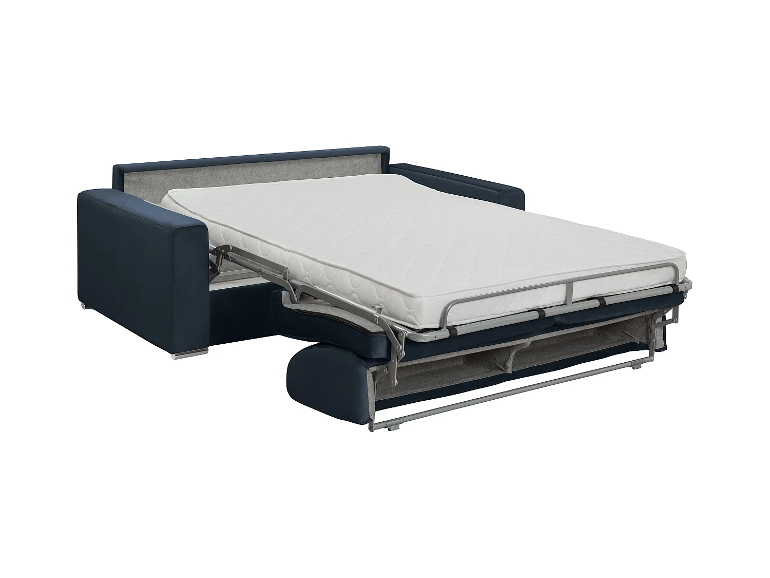 Canapé 3 places convertible express en velours bleu nuit - Couchage 140 cm - Matelas 14 cm CALITO