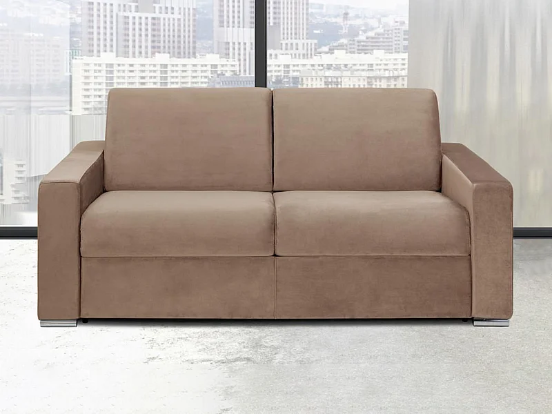 Schlafsofa mit Matratze 3-Sitzer  - Liegefläche: 140 cm - Matratzenhöhe: 14 cm - Samt - Beige - CALITO