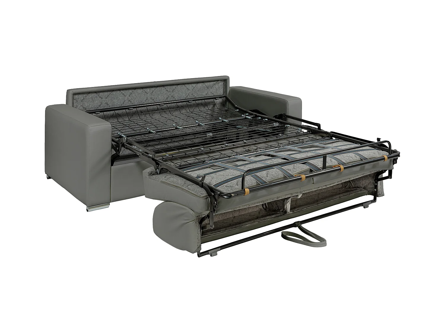 Express-vierzitsslaapbank van grijs kunstleer - Bed 160 cm - Matras 14 cm, CALITO