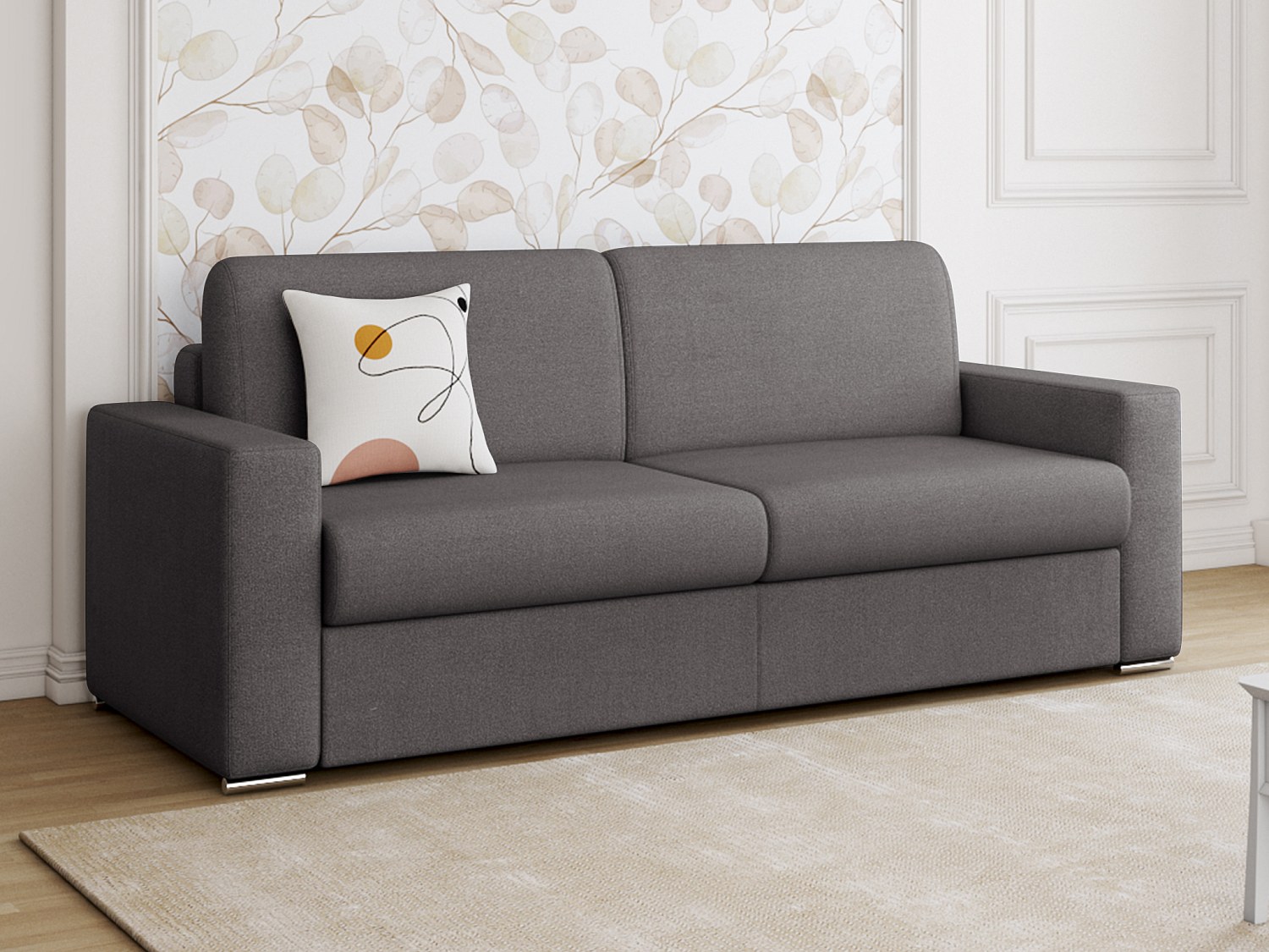 Canapé 4 places convertible express en tissu chiné anthracite - Couchage 160 cm - Matelas 14 cm CALITO