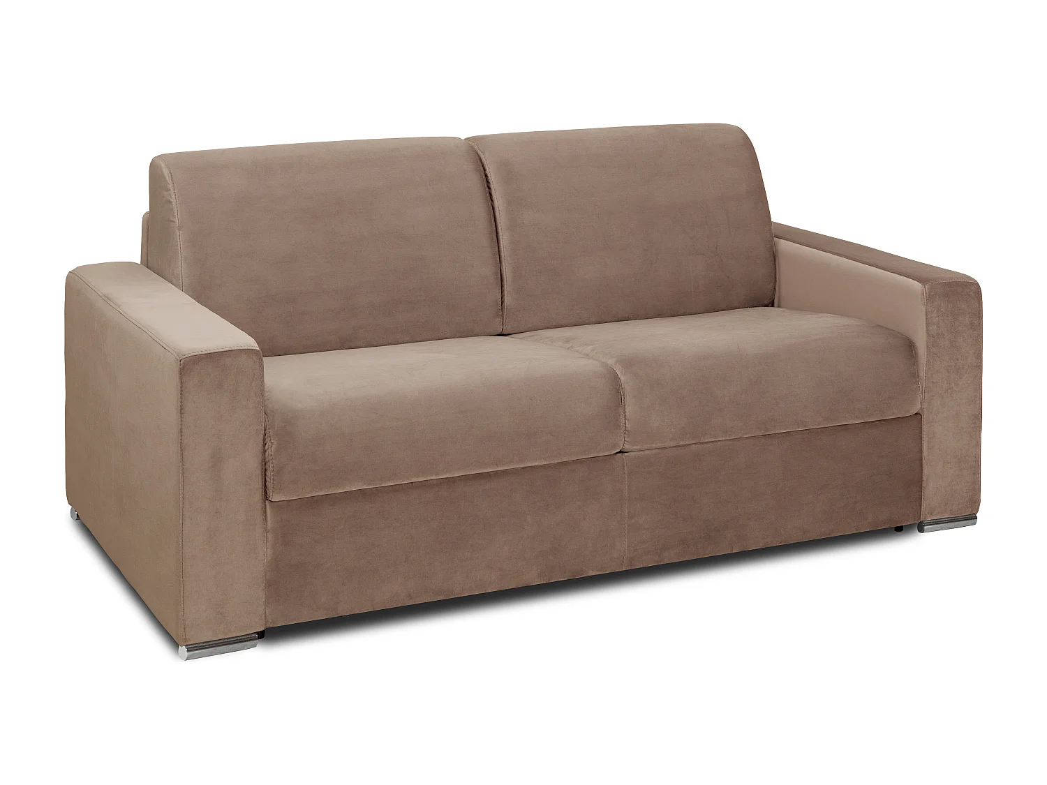 Canapé 4 places convertible express en velours beige - Couchage 160 cm - Matelas 14 cm CALITO