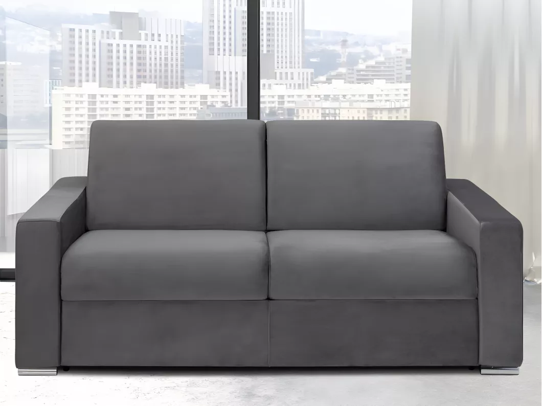 Kauf Unique Schlafsofa mit Matratze 3-Sitzer - Liegefläche: 140 cm - Matratzenhöhe: 18 cm - Samt - Anthrazit - CALITO