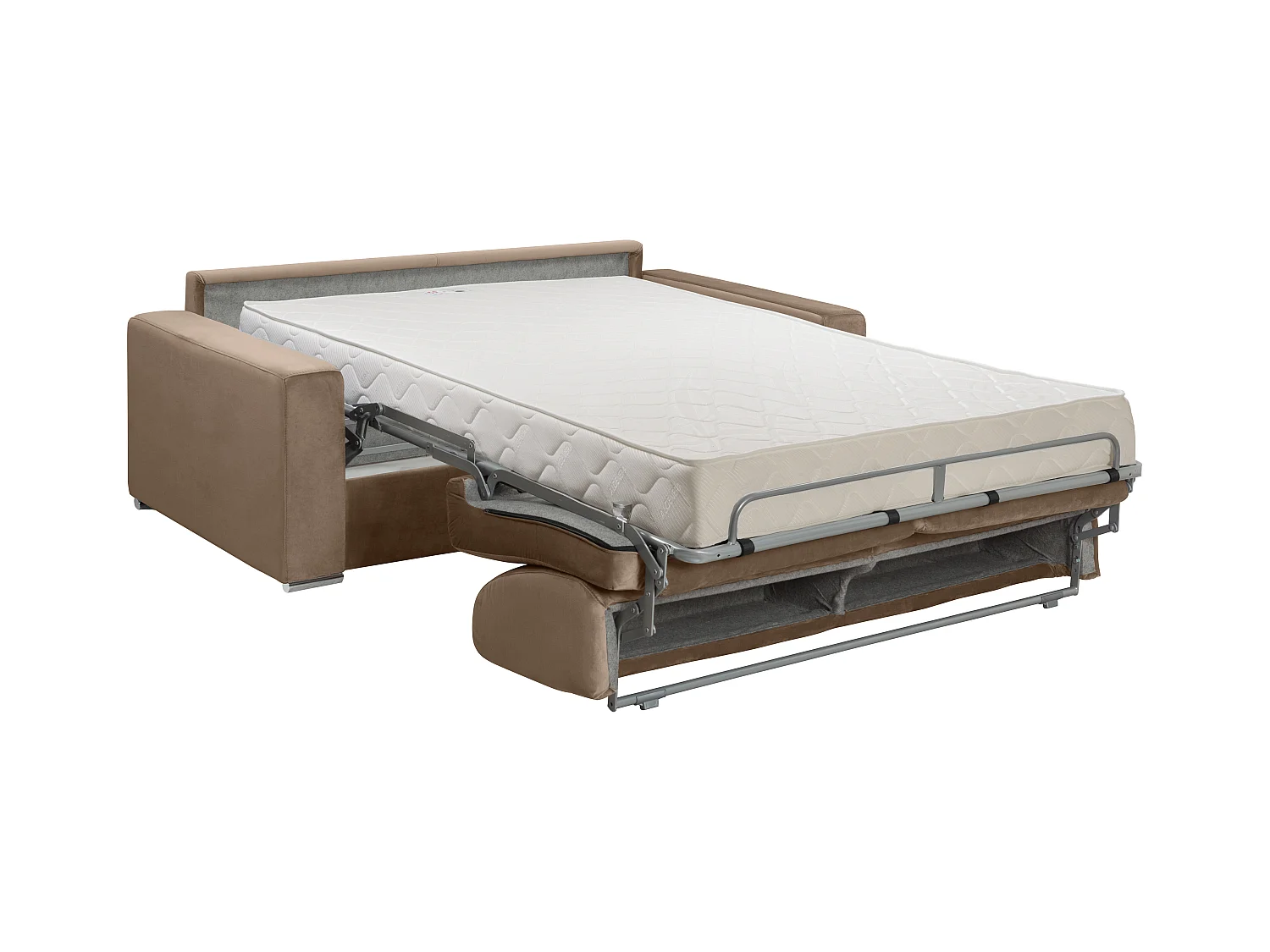 Canapé 4 places convertible express en velours beige - Couchage 160 cm - Matelas 18 cm CALITO