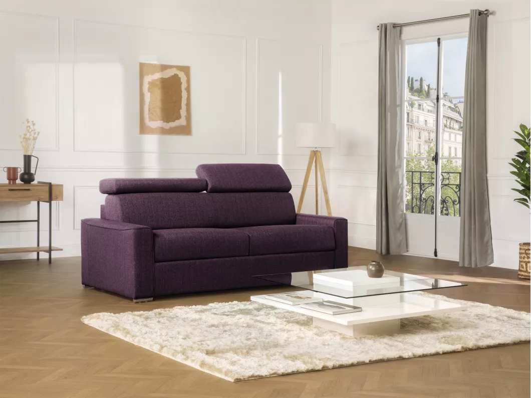 Kauf Unique Schlafsofa 2-Sitzer - Liegefläche: 120 cm - Matratzenhöhe: 14 cm mit Memory Schaum - Stoff - Violett - VIZIR