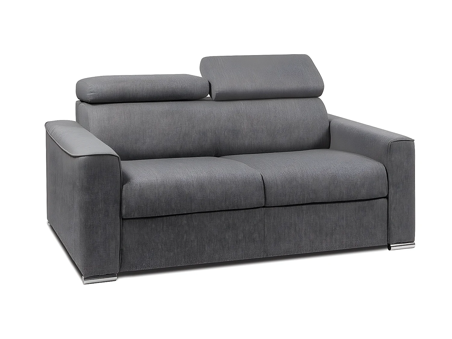Canapé 2 places convertible express en tissu gris - couchage 120 cm - Matelas 14 cm avec mémoire de forme VIZIR