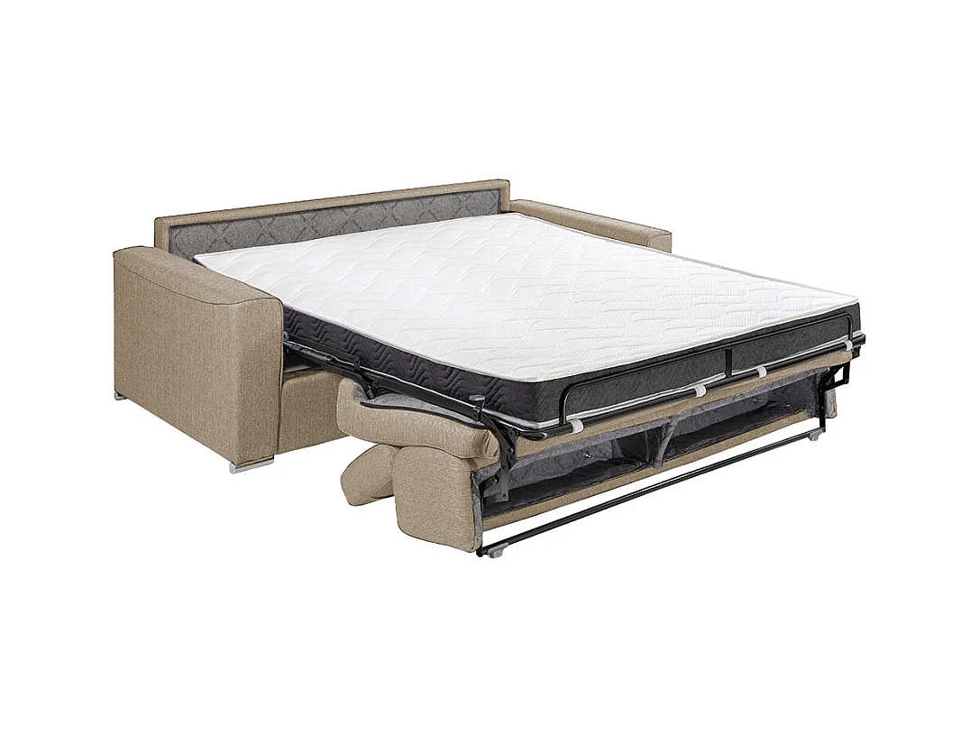 Canapé 2 places convertible express en tissu beige - couchage 120 cm - Matelas 14 cm avec mémoire de forme VIZIR