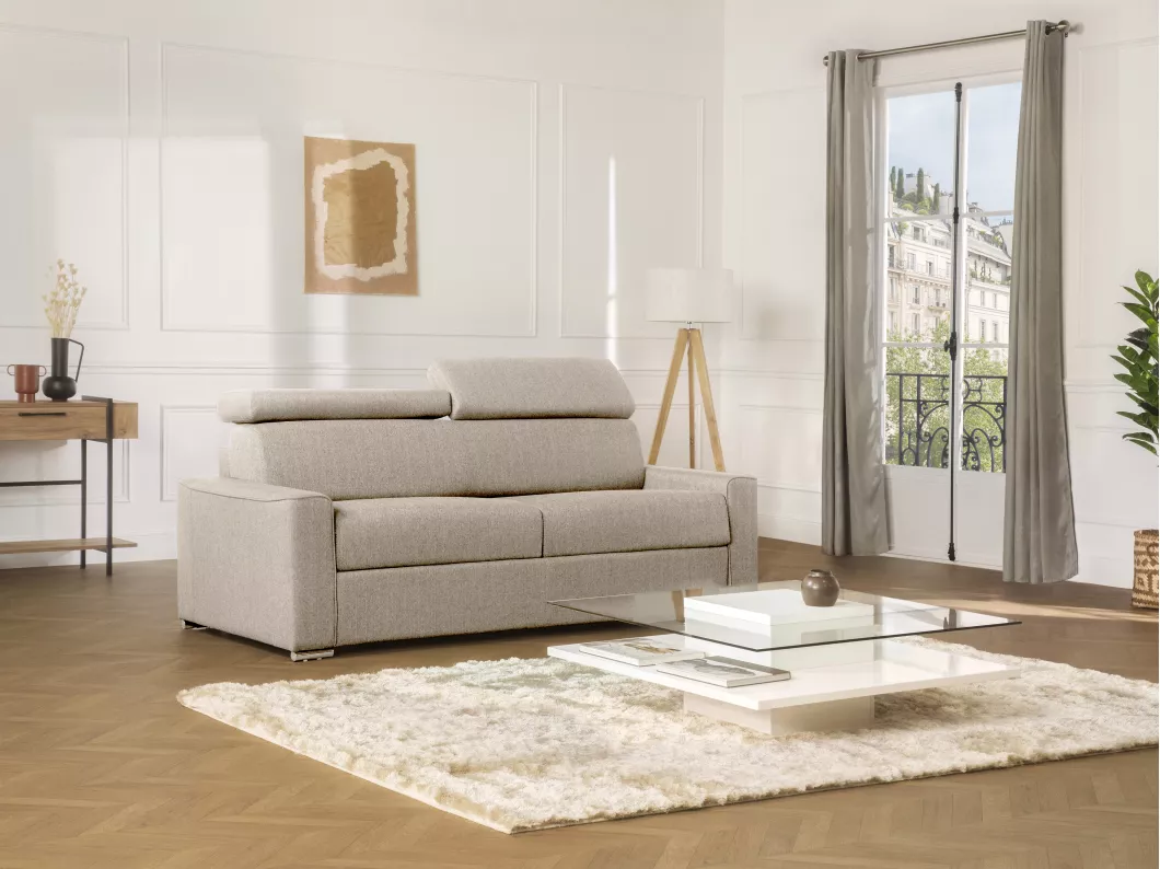 Kauf Unique Schlafsofa 2-Sitzer - Liegefläche: 120 cm - Matratzenhöhe: 14 cm mit Memory Schaum - Stoff - Beige - VIZIR