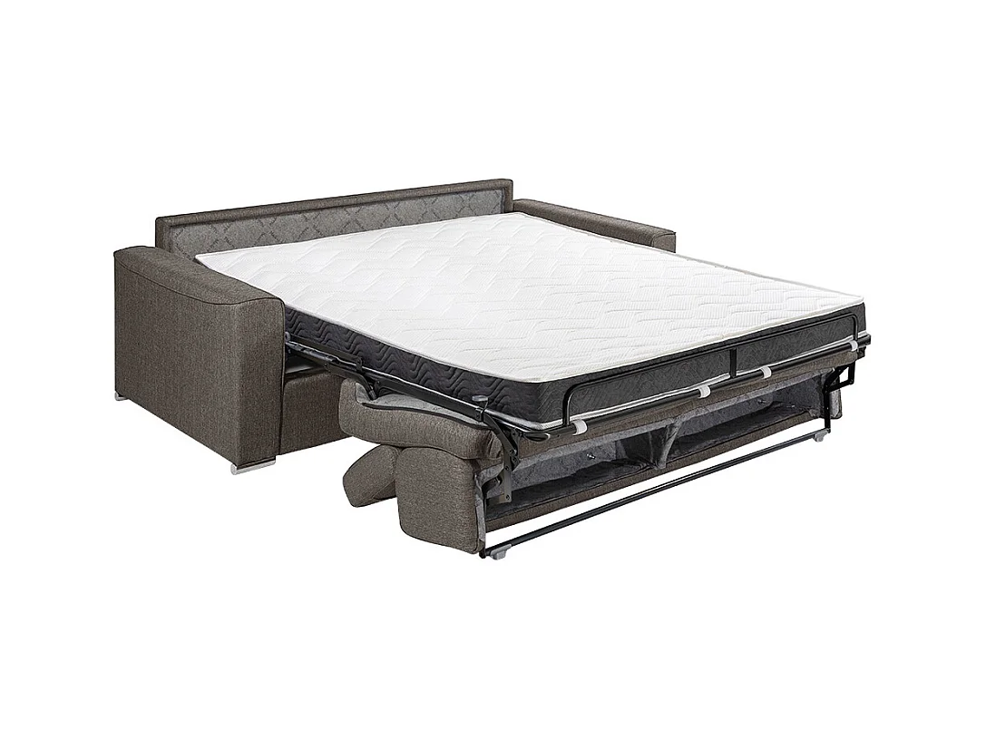3-seters sovesofa med express-funksjon i grått stoff - 140 cm bred sengebunn med brede lister - 14 cm madrass med minneskum VIZIR