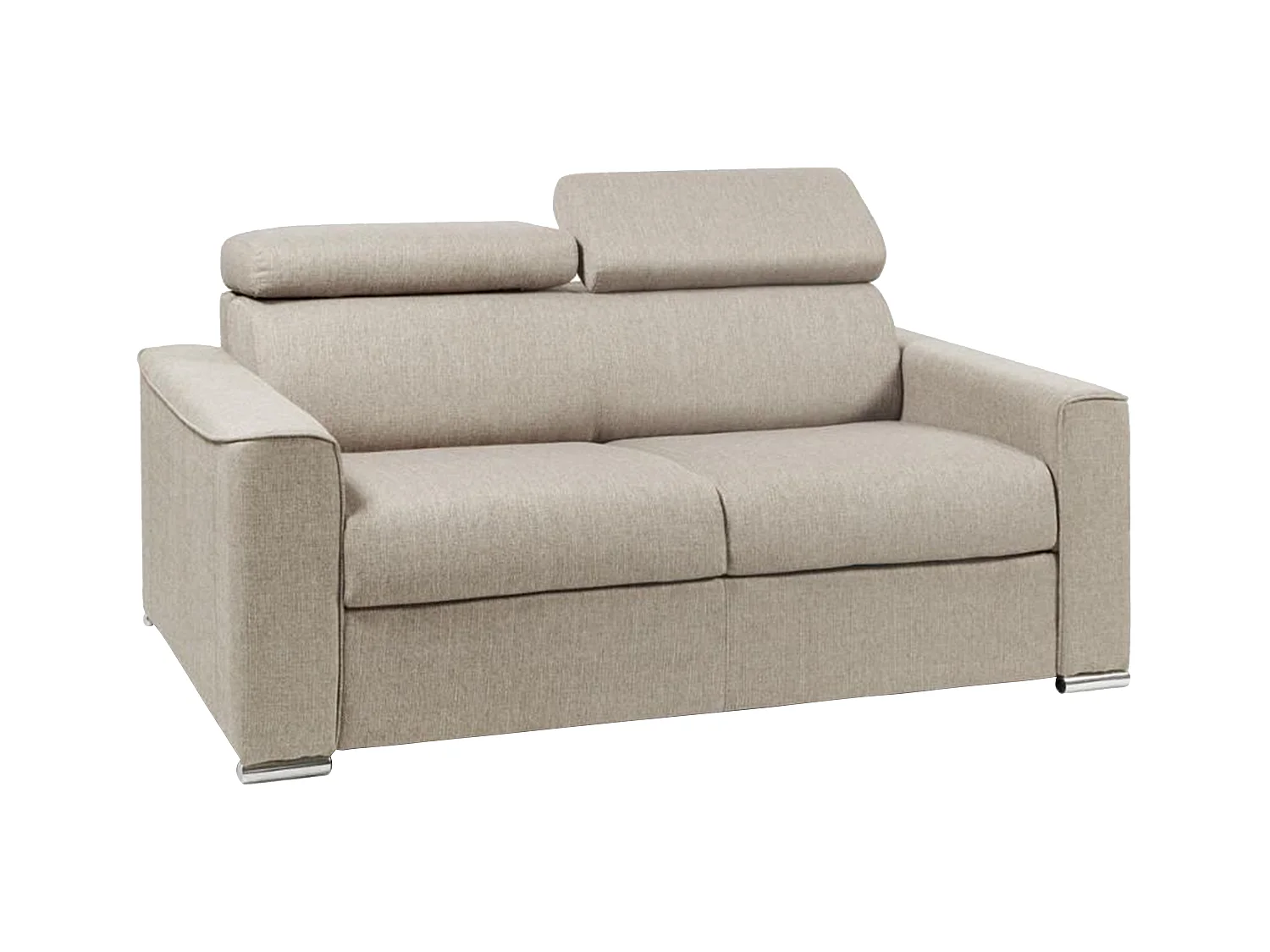 Tweezits-express-slaapbank van beige stof - Bed van 120 cm - Matras 18 cm met schuim met vormgeheugen VIZIR