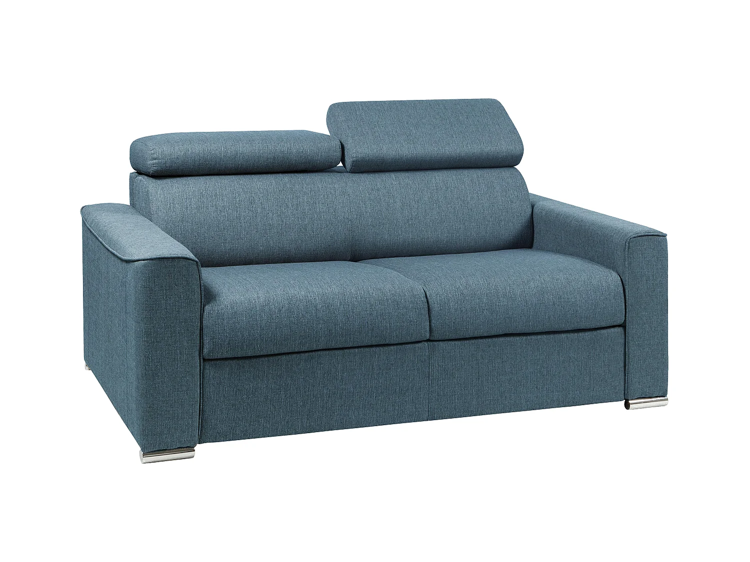 Tweezits-express-slaapbank van blauwe stof - Bed van 120 cm - Matras 18 cm met schuim met vormgeheugen VIZIR