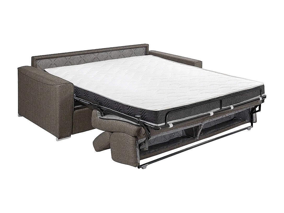 Canapé 4 places convertible express en tissu gris - couchage lattes larges 160 cm - Matelas 14 cm avec mémoire de forme VIZIR
