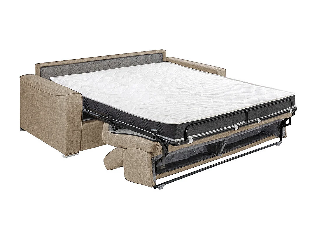 Sofá cama de 4 plazas de tela de apertura rápida VIZIR - Beige - Cama de 160 cm - Colchón de 14 cm con memoria de forma