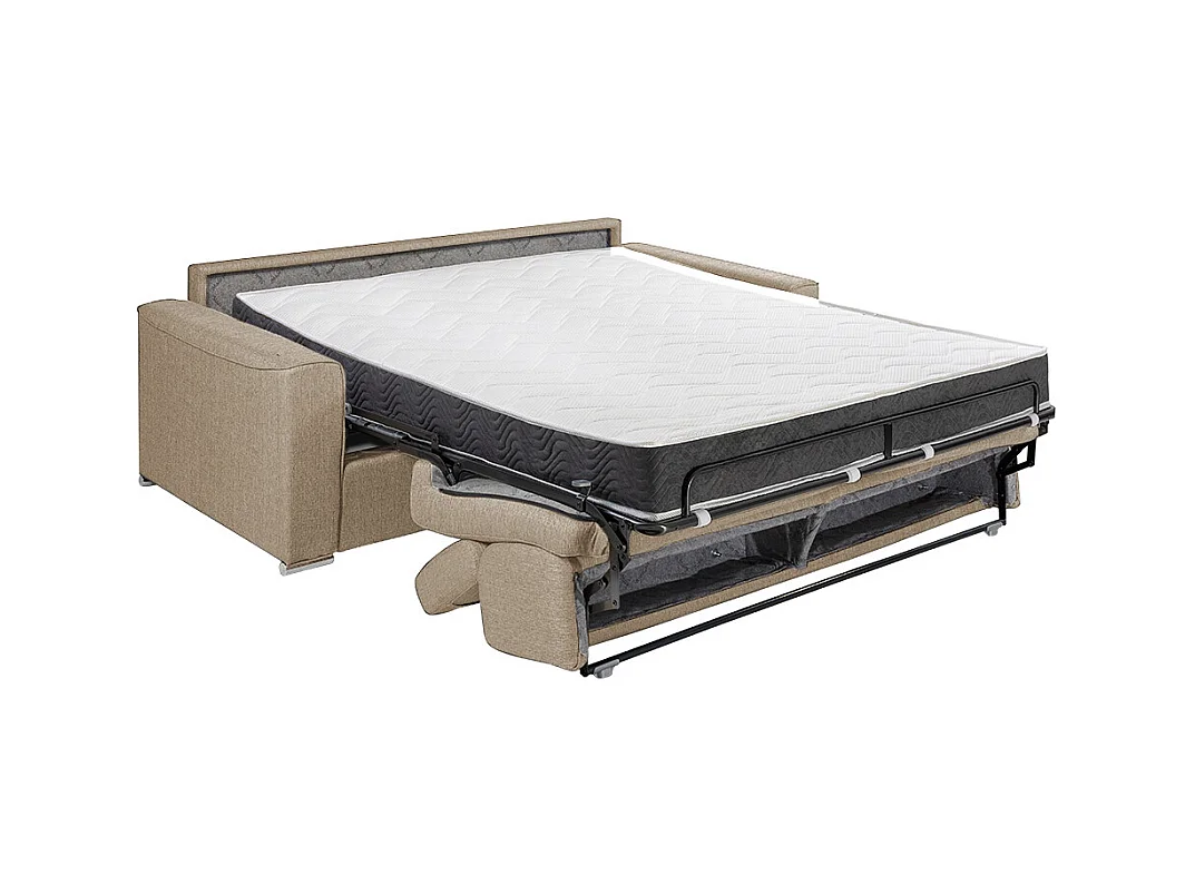 3-personers sovesofa med ekspresudtræk i beige stof - sengebund med brede lameller 140 cm - Madras 18 cm med memoryskum VIZIR