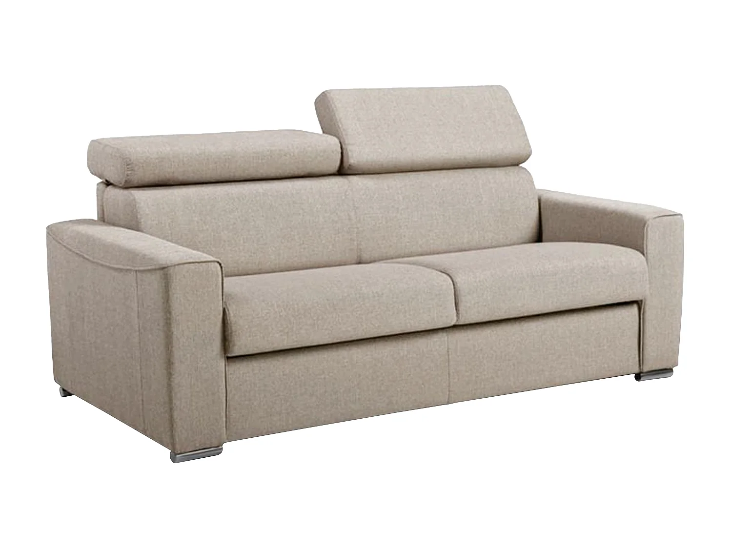 Canapé 3 places convertible express en tissu beige - couchage lattes larges 140 cm - Matelas 18 cm avec mémoire de forme VIZIR