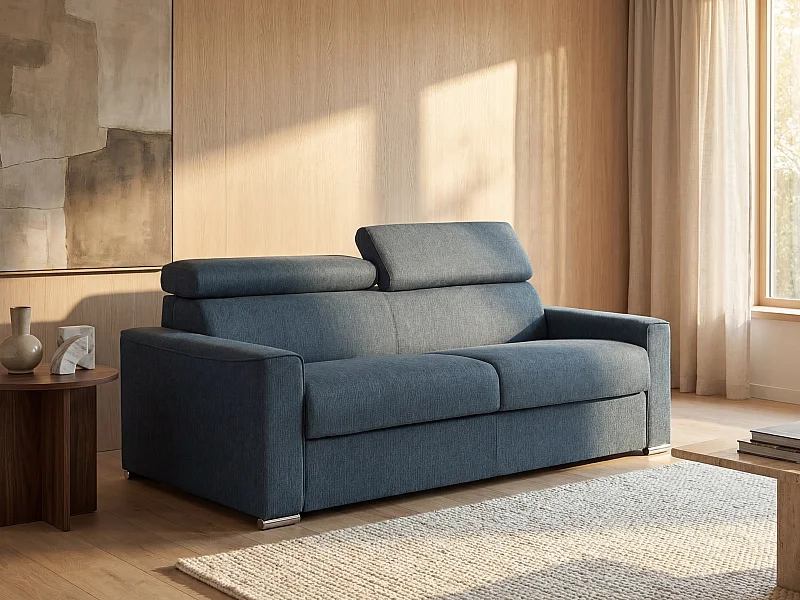 Schlafsofa 3-Sitzer - Liegefläche: 140 cm - Matratzenhöhe: 18 cm mit Memory Schaum - Stoff - Blau - VIZIR
