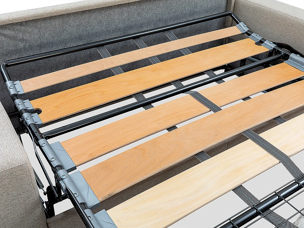 Canapé 4 places convertible express en tissu beige - couchage lattes larges 160 cm - Matelas 18 cm avec mémoire de forme VIZIR