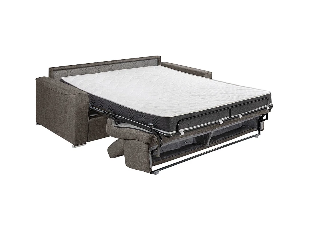 Tweezits-express-slaapbank van grijze stof - Bed van 120 cm - Matras 16 cm schuim met vormgeheugen VIZIR