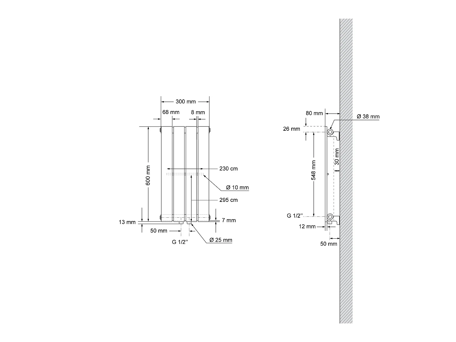 Radiador monocapa de baño antracita 300 x 600 mm con conexión central universal