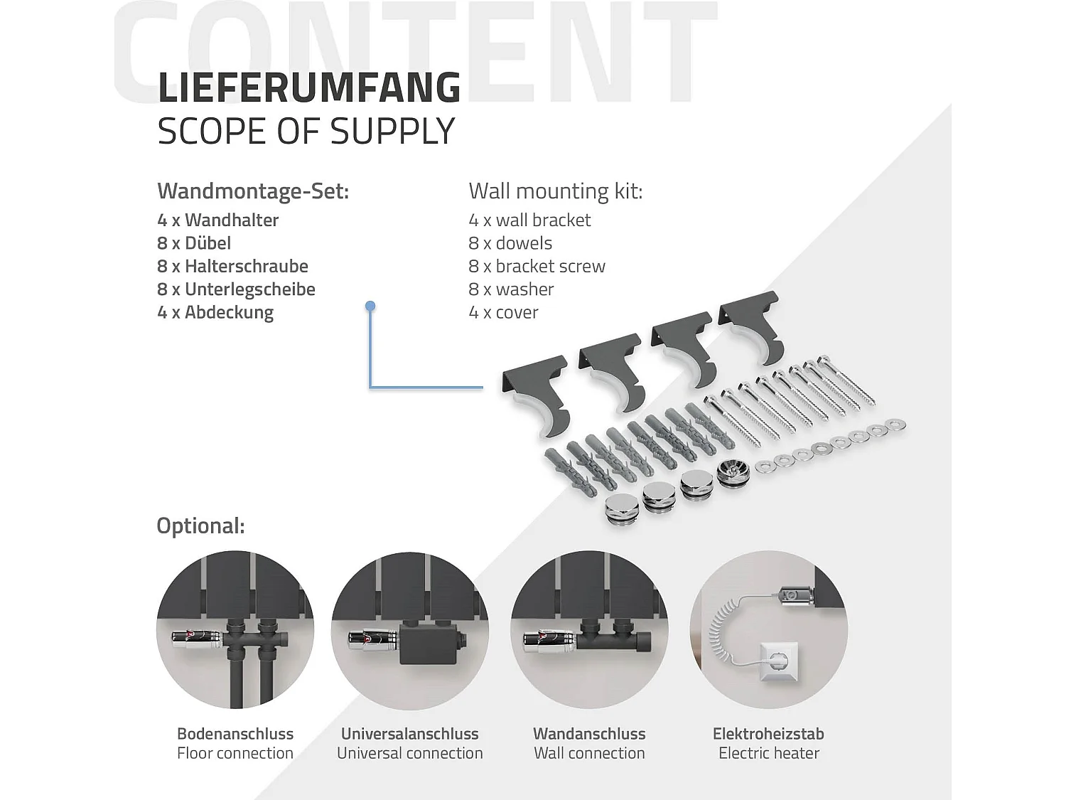 Radiateur anthracite monocouche 300x600 mm raccord central universel thermostat