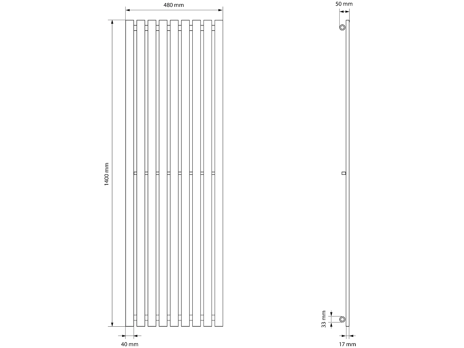 Radiatore da bagno Stella 480x1400 mm antracite con attacco a parete