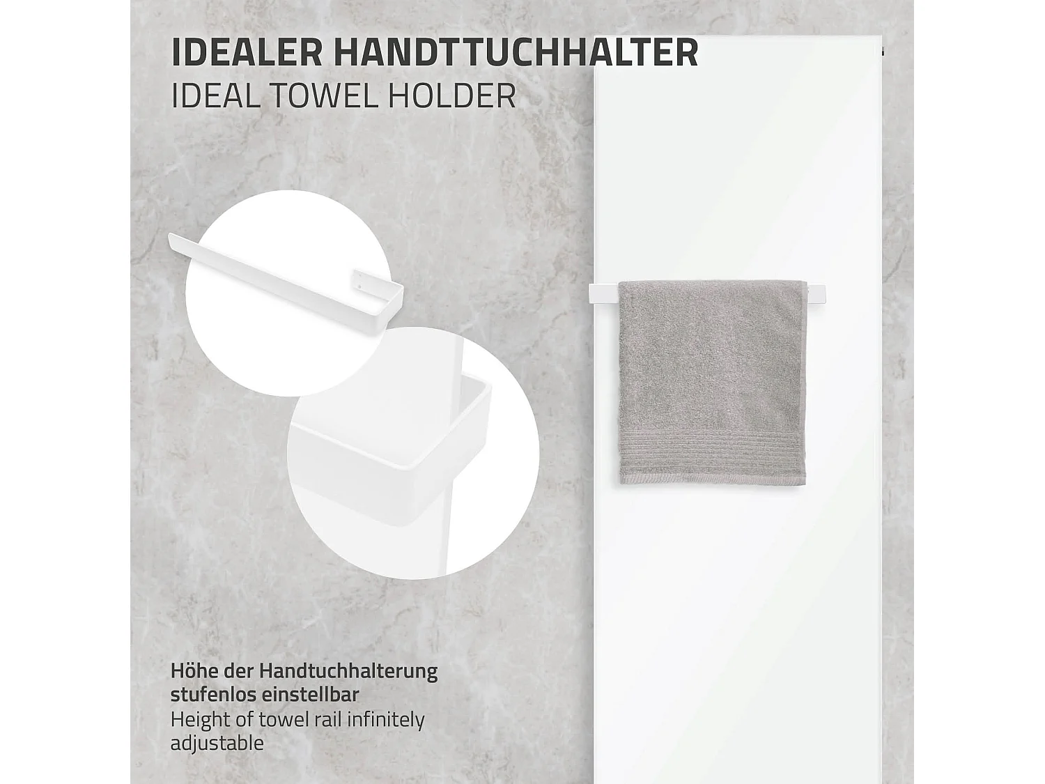 Radiateur vertical blanc 604x1600 mm avec raccord universel et 2 porte-serviette