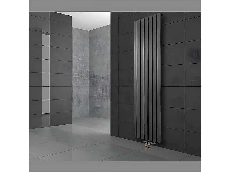 Radiateur de salle de bains Stella 370x1400 mm anthracite avec sol Garniture de raccordement