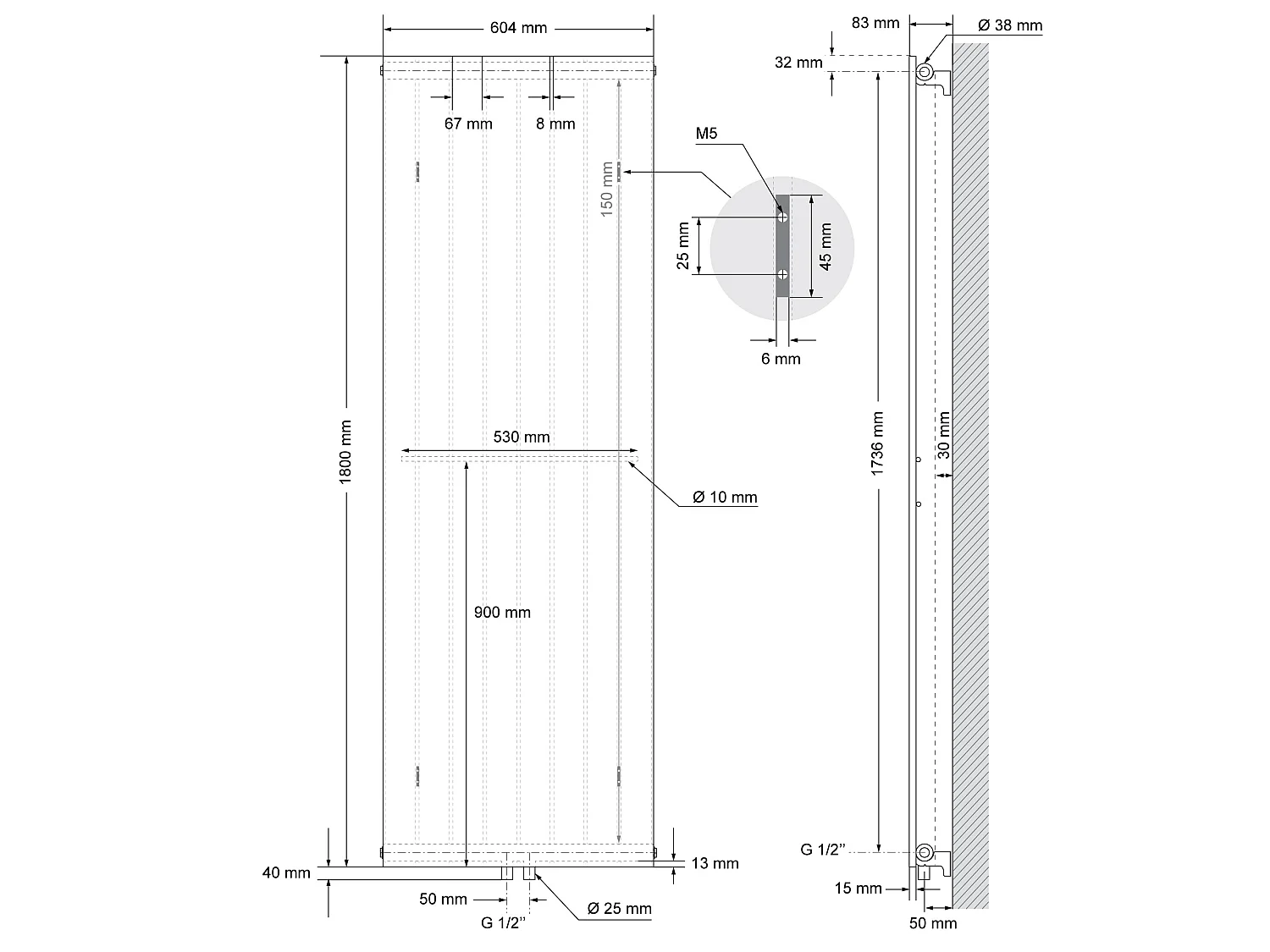 Radiateur électrique blanc élément chauffant 1200W 4 porte-serviettes 604x1800mm