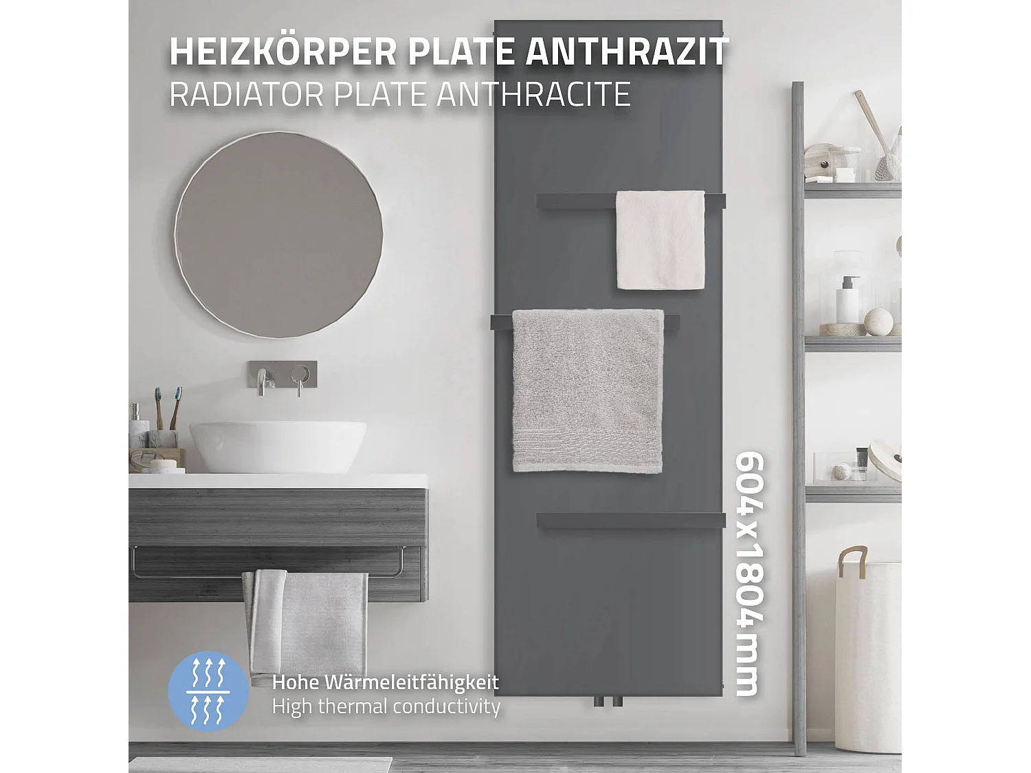 Radiateur vertical plat en acier lisse 3 porte-serviette anthracite 604x1800 mm