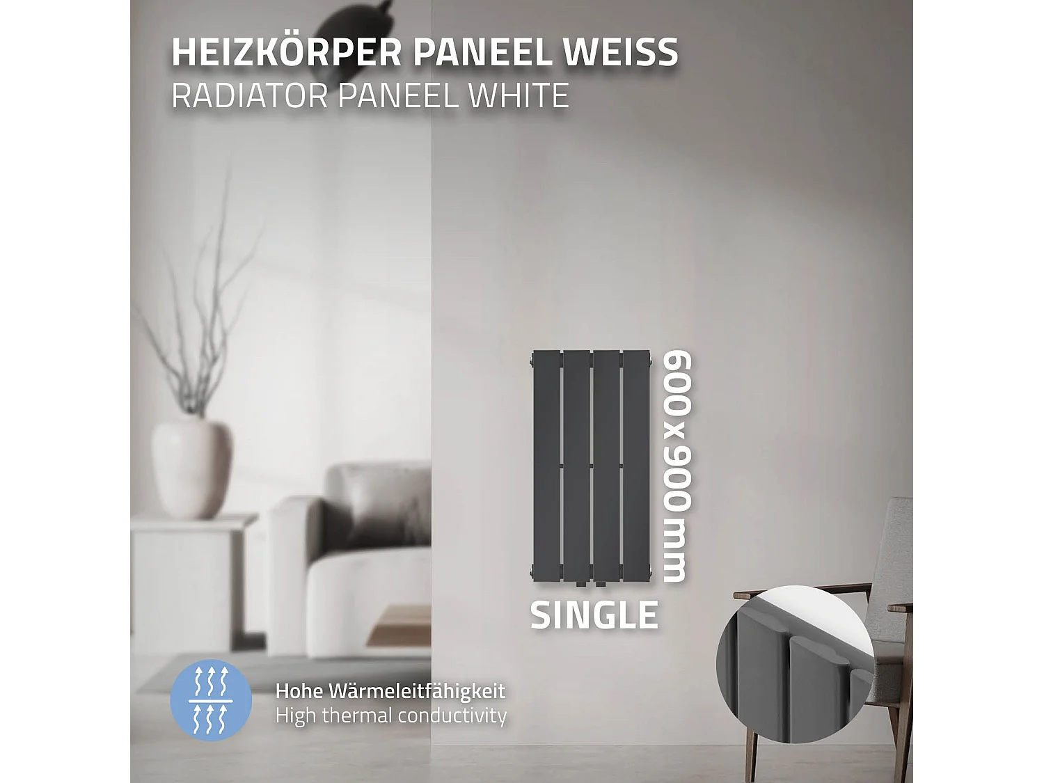 Radiador monocapa de panel para baño antracita 300 x 600 mm calefactor de acero