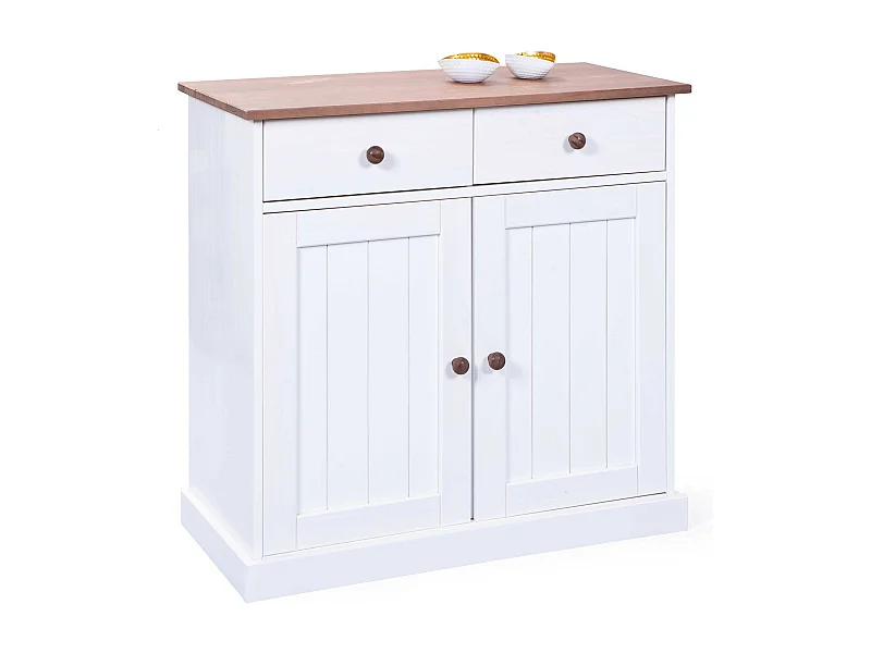 Bahut Bas 2 Portes "Takao" 90cm Blanc & Naturel