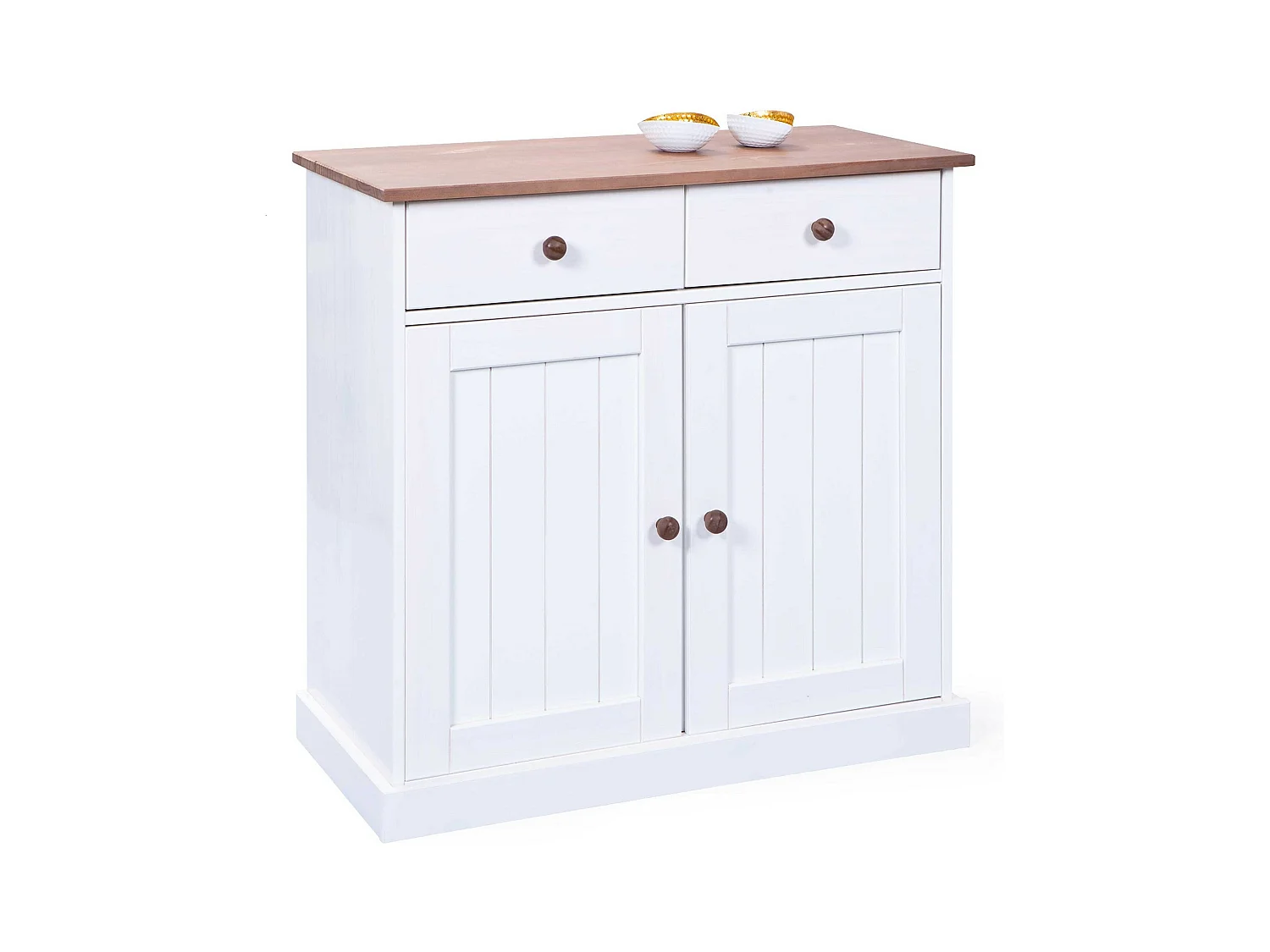 Bahut Bas 2 Portes "Takao" 90cm Blanc & Naturel