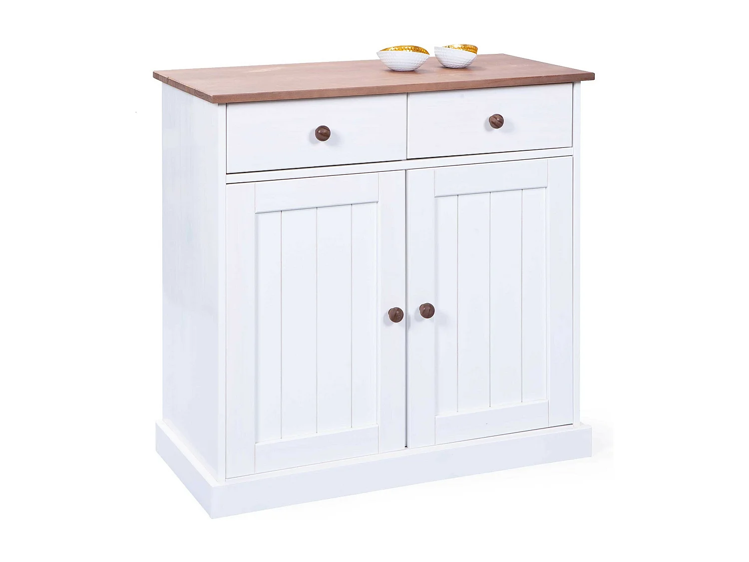 Bahut Bas 2 Portes "Takao" 90cm Blanc & Naturel