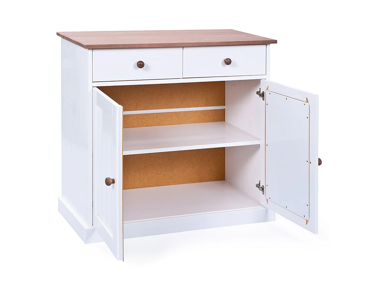 Bahut Bas 2 Portes "Takao" 90cm Blanc & Naturel